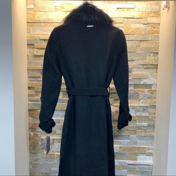 Vince Camuto Faux Fur Trim Belted Wrap Coat - Picture 5 of 8